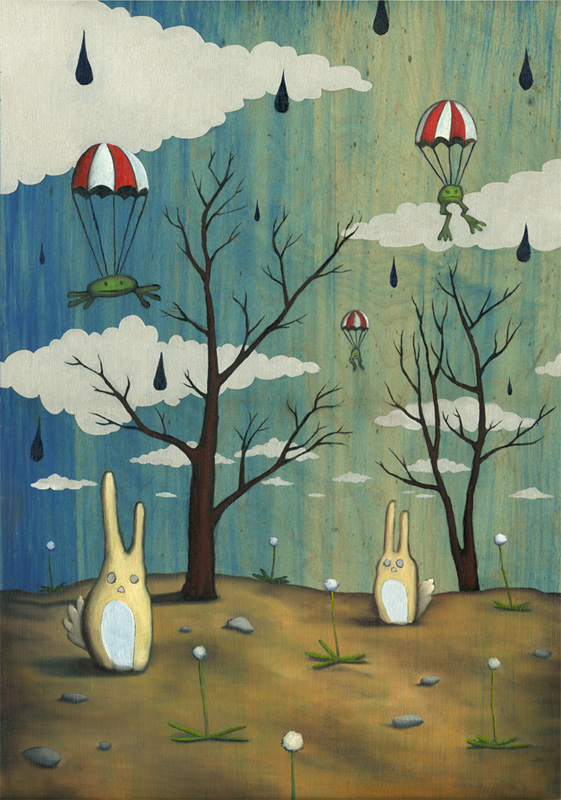 Froggies and Bunnies  16" x 20" Oil on wood